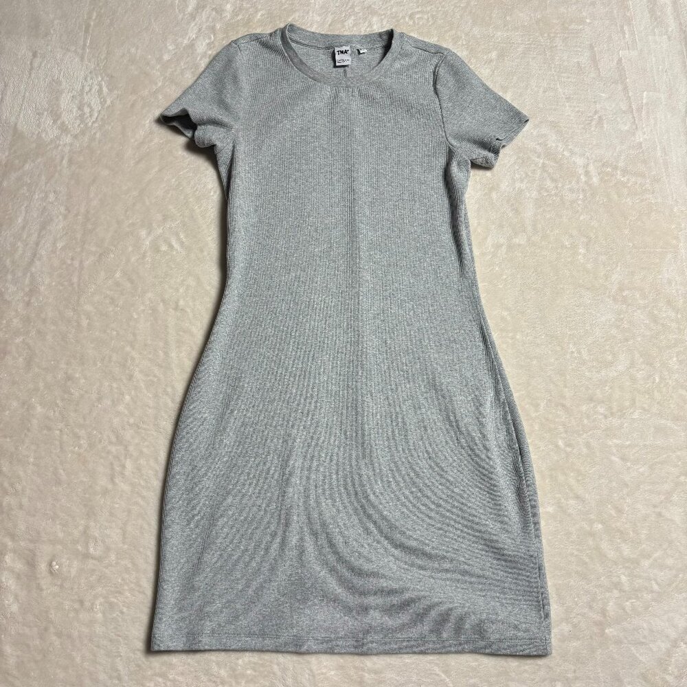 TNA Women Homestretch Highline Dress Size Large Gray Stretch Rib Artizia Bodycon